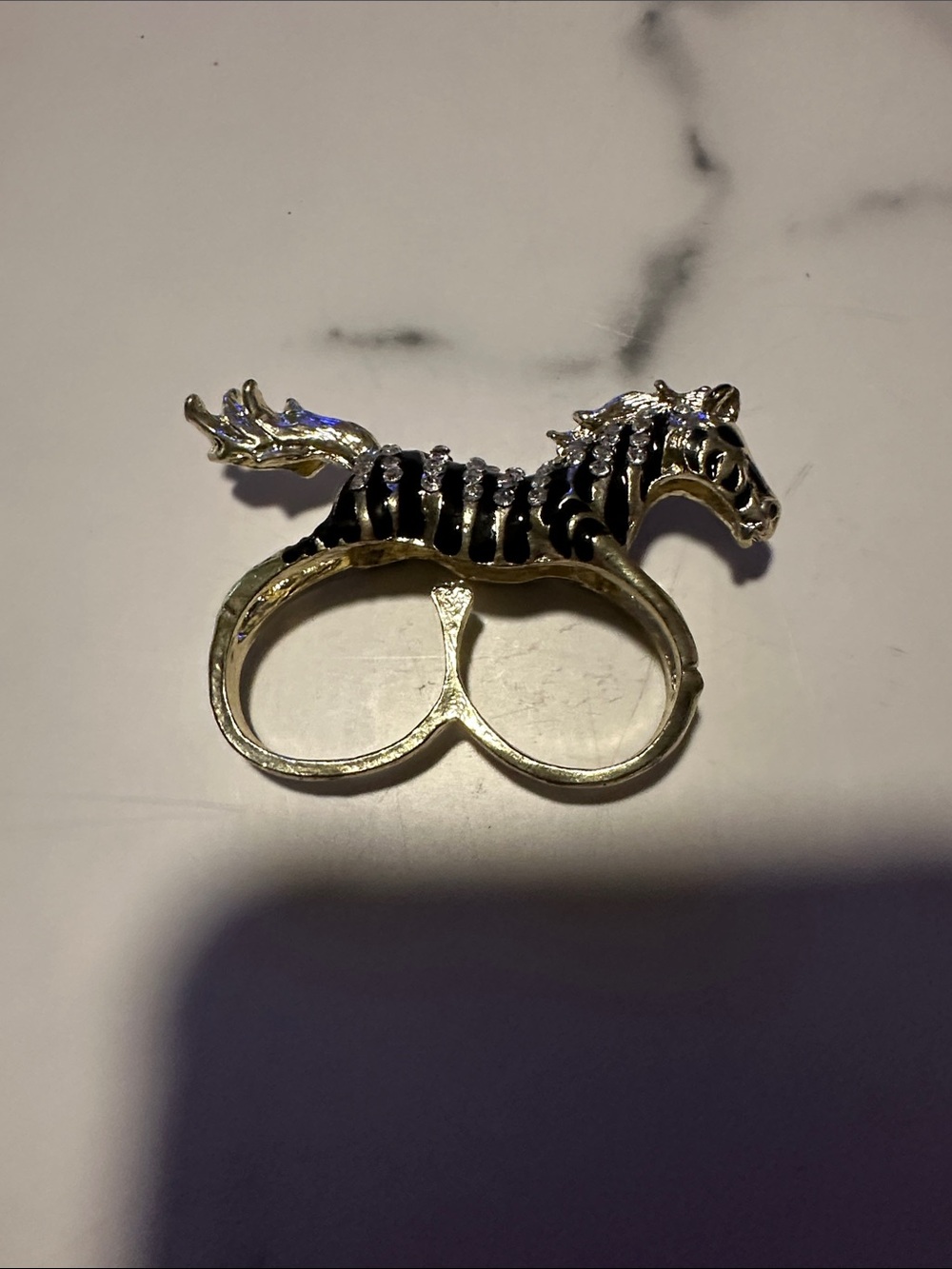 Gold & Black Zebra Double Ring